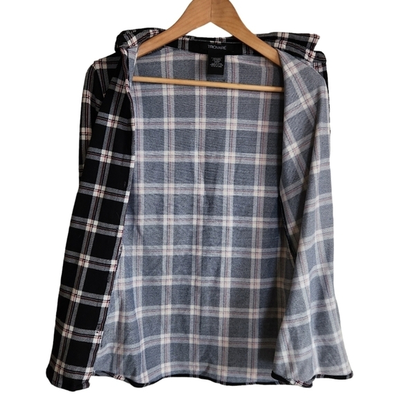 Trovare SMALL black white red plaid button-down shirt shacket westerncore - Picture 10 of 12